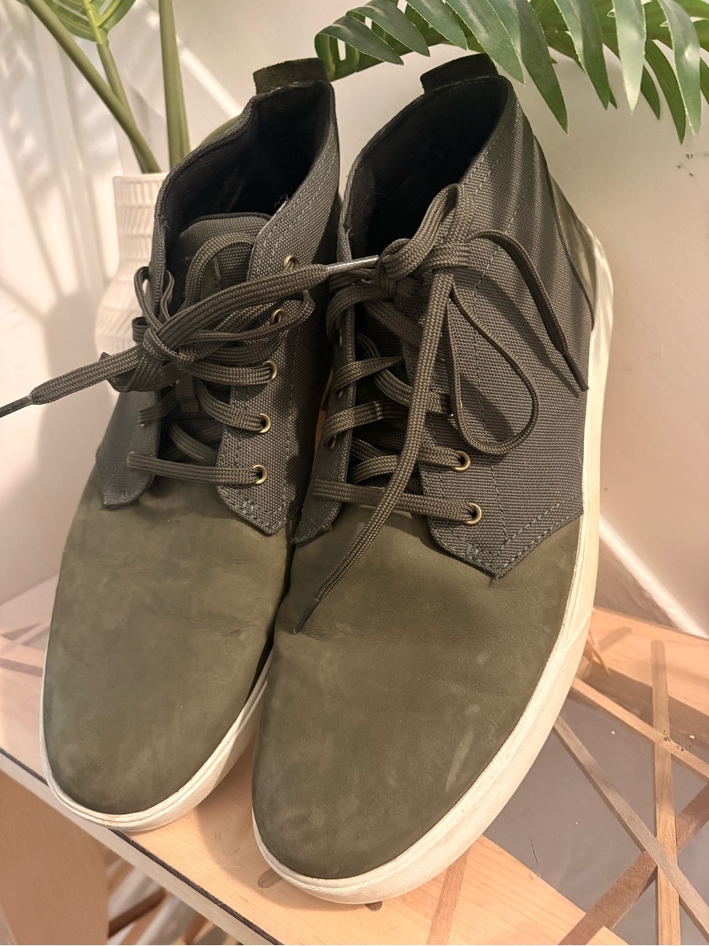Timberland Olive Green Chukka Boots with White Soles